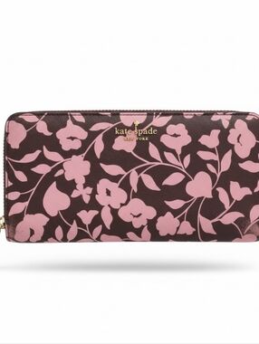 kate spade Pink Floral Zip-Around Wallet on Brown